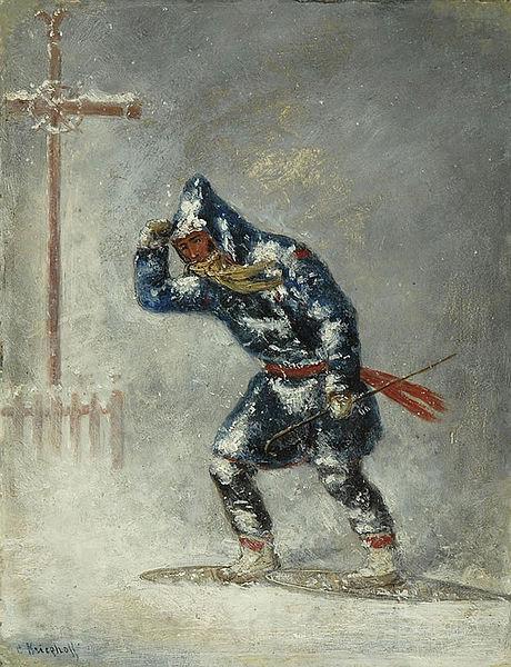 Cornelius Krieghoff 'Snowshoeing Home in a Blizzard'